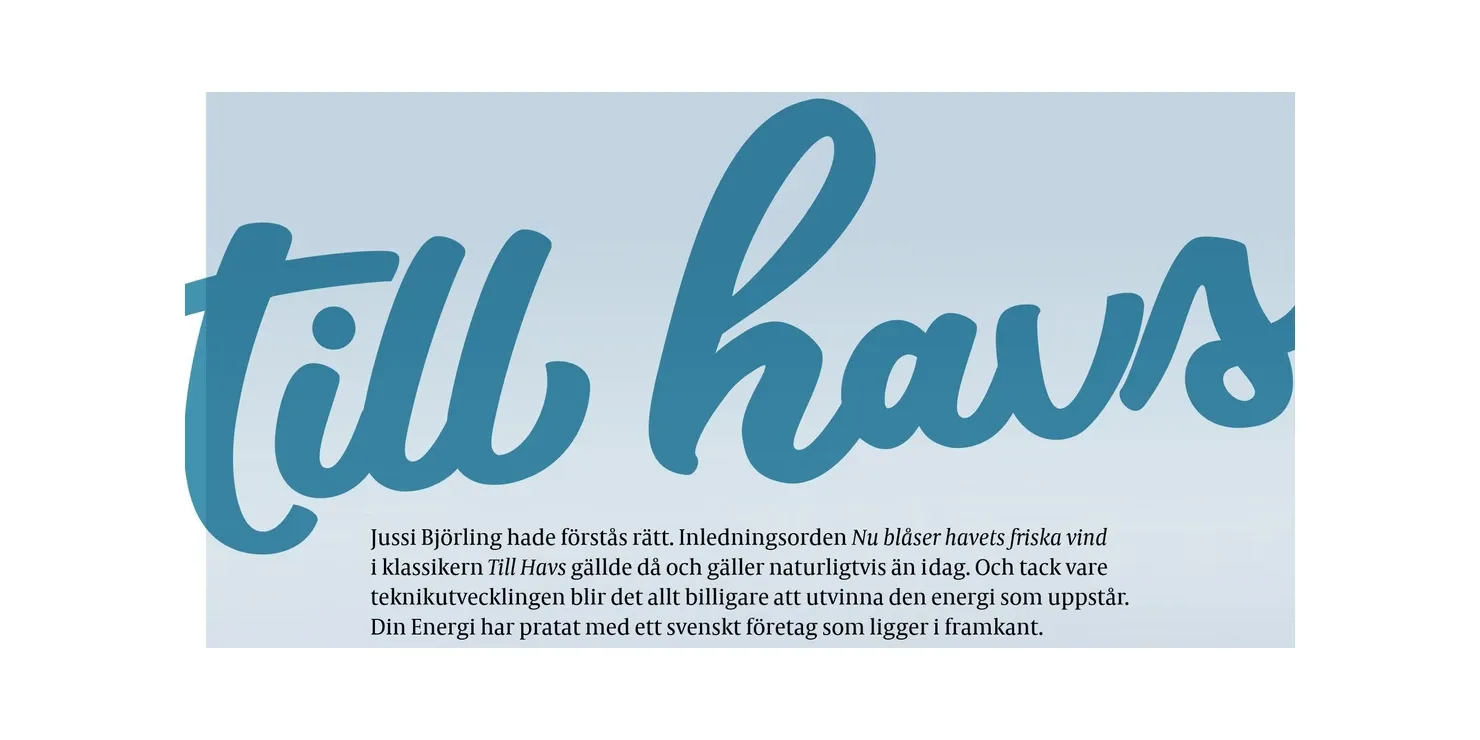 Tidningsuppslag med rubriken »till havs« i blå skrivstil och en inledande ingress